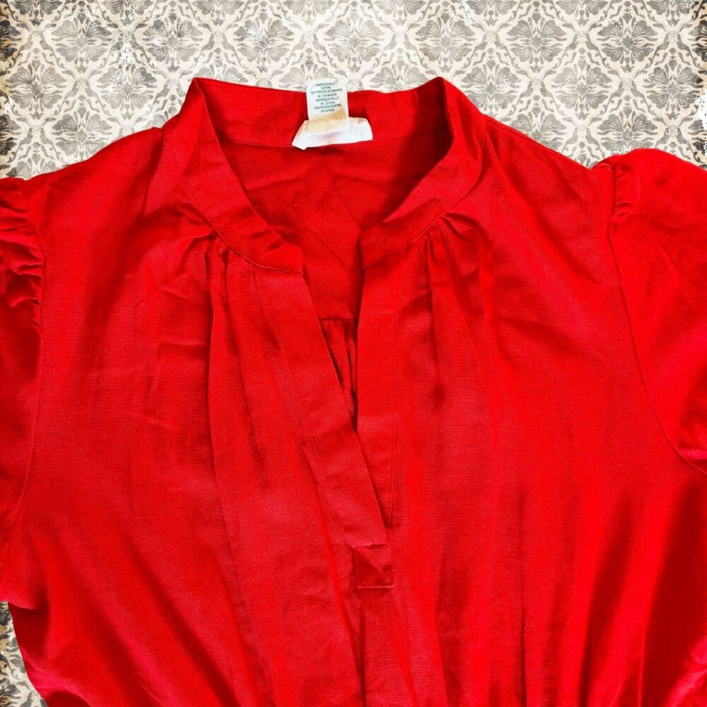 NWOT Cynthia Rowley Midi Dress Women’s Size L Short Sleeves Orange Red - Picture 2 of 6